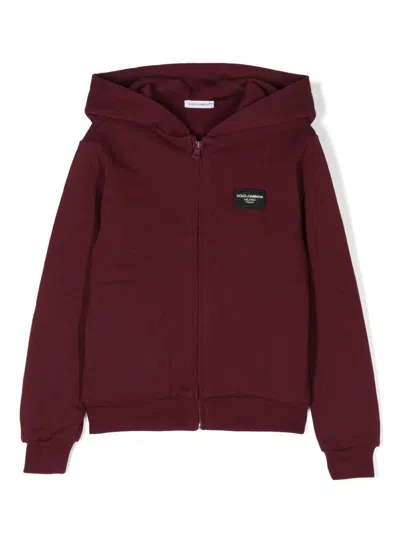 DOLCE & GABBANA LOGO-APPLIQUÉ ZIPPED HOODIE