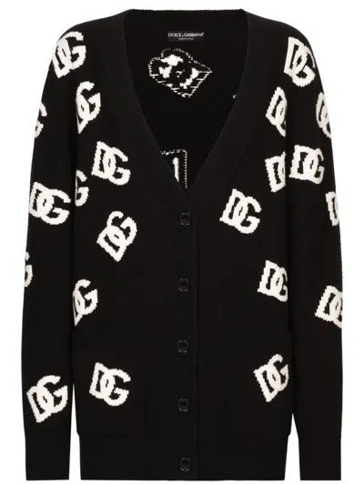 DOLCE & GABBANA DNA LOGO-EMBROIDERED CARDIGAN