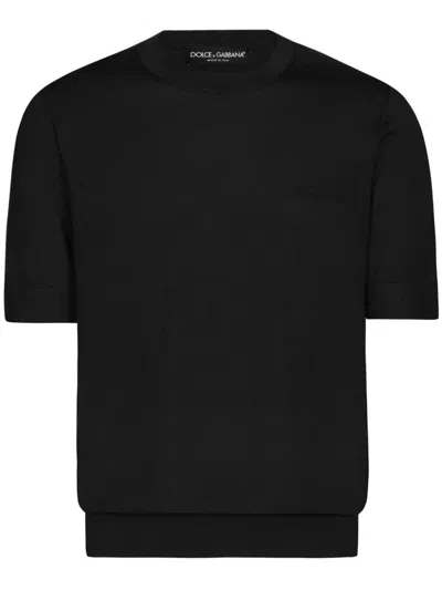 DOLCE & GABBANA LOGO-EMBROIDERED SILK SWEATER