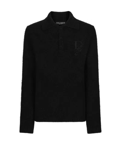 DOLCE & GABBANA DOLCE  GABBANA DG LOGO EMBROIDERED KNITTED POLO SHIRT