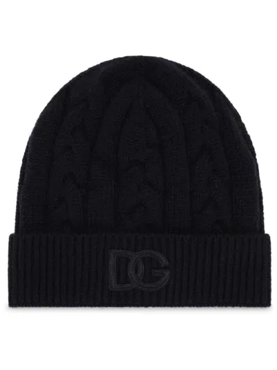 DOLCE & GABBANA LOGO-EMBROIDERED RIBBED-KNIT BEANIE