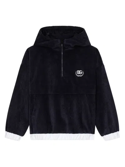 DOLCE & GABBANA LOGO-EMBROIDERED VELVET HOODIE