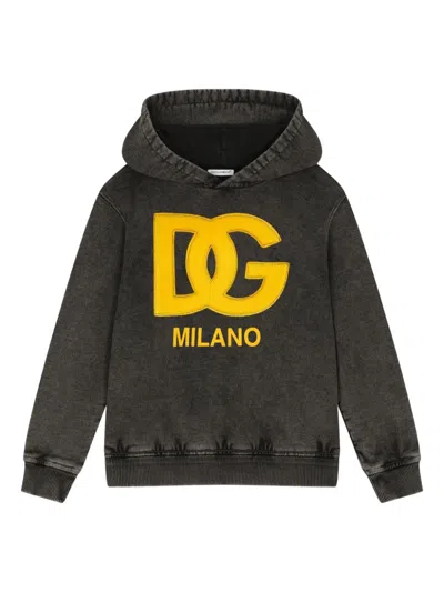 DOLCE & GABBANA LOGO-EMBROIDERED WASHED HOODIE