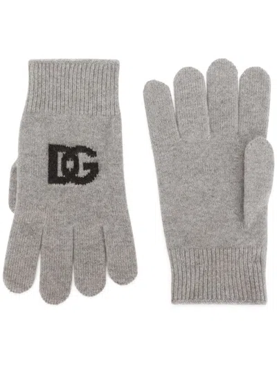 DOLCE & GABBANA LOGO-INTARSIA CASHMERE GLOVES
