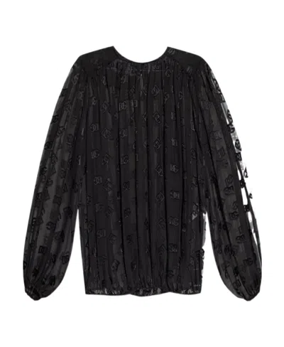 DOLCE & GABBANA DOLCE  GABBANA LOGO JACQUARD SEMI-SHEER BLOUSE