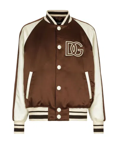 DOLCE & GABBANA DOLCE  GABBANA STRIPE TRIM LOGO PATCH BOMBER JACKET