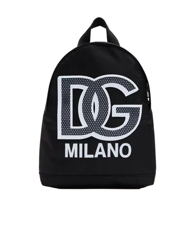 DOLCE & GABBANA LOGO-PATCH GABARDINE-WEAVE BACKPACK