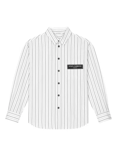 DOLCE & GABBANA LOGO-PATCH STRIPED SHIRT
