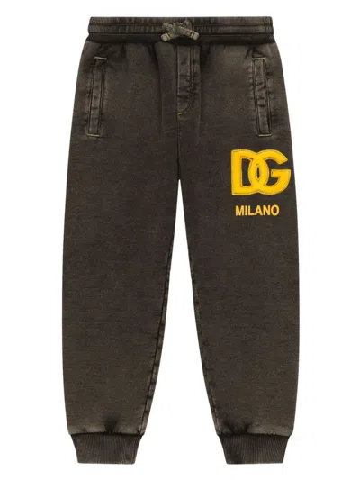 DOLCE & GABBANA LOGO-PATCH WASHED TRACK PANTS