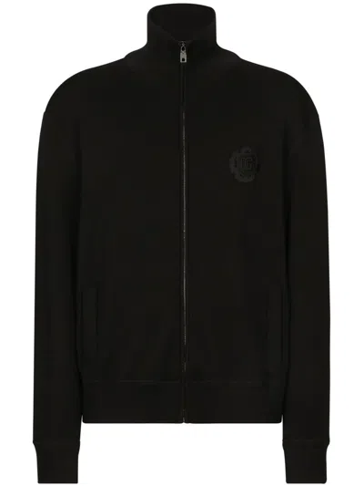 DOLCE & GABBANA LOGO-PATCH ZIP-UP CARDIGAN