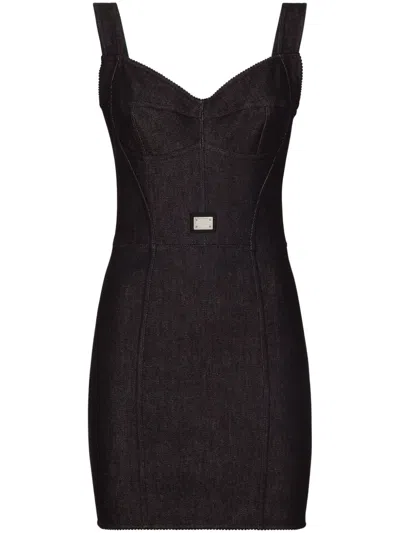 DOLCE & GABBANA LOGO-PLAQUE BUSTIER DRESS
