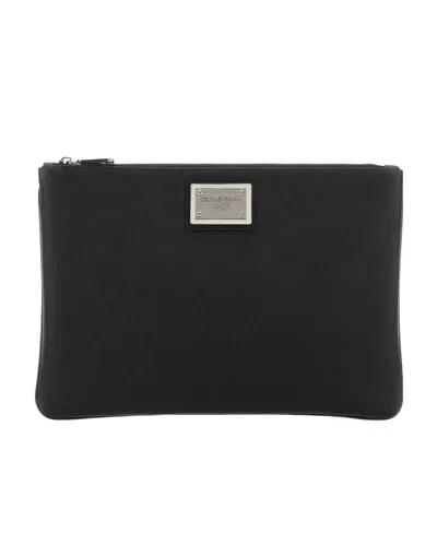DOLCE & GABBANA DOLCE  GABBANA LOGO PLAQUE ZIP-UP CLUTCH BAG