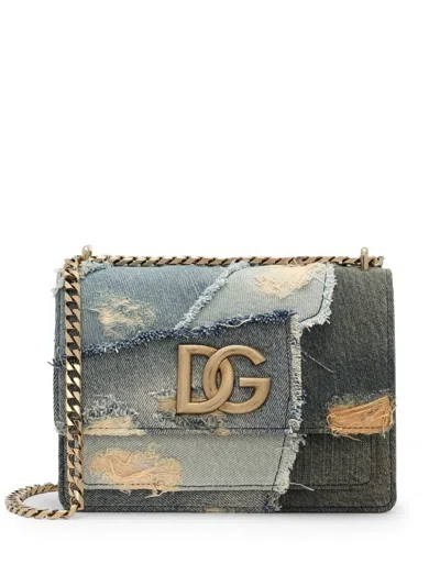 DOLCE & GABBANA LOGO PLAQUE DENIM PATCHWORK CROSS BODY BAG