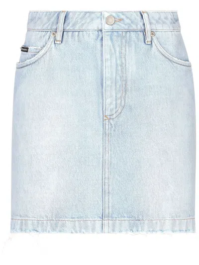DOLCE & GABBANA LOGO-PLAQUE DENIM SKIRT