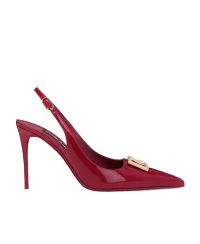 DOLCE & GABBANA DOLCE  GABBANA LOGO PLAQUE POINTED TOE SLINGBACK PUMPS