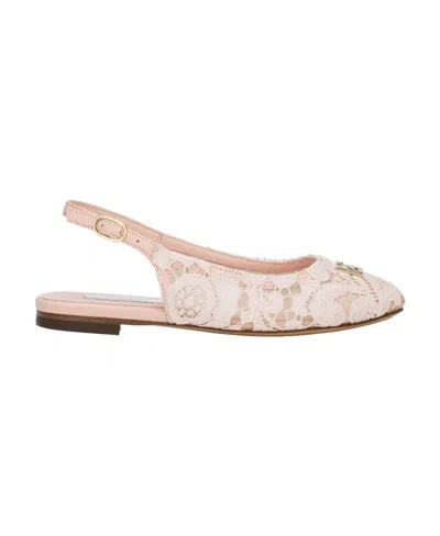DOLCE & GABBANA LOGO-PLAQUE LACE-DETAIL SANDALS