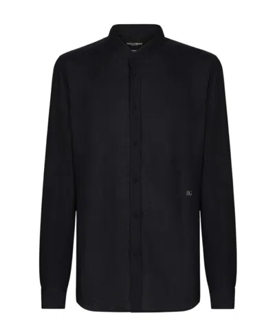 DOLCE & GABBANA DOLCE  GABBANA LOGO-PLAQUE LONG-SLEEVED BUTTONED SHIRT