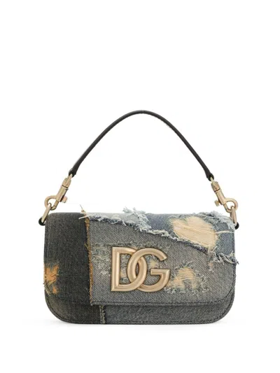 DOLCE & GABBANA LOGO PLAQUE PATCHWORK DENIM CROSS BODY BAG