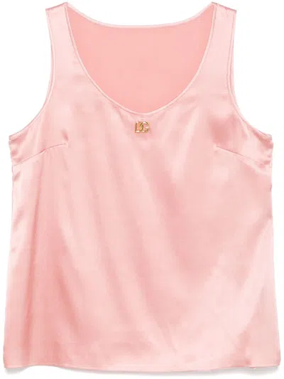 DOLCE & GABBANA LOGO-PLAQUE SATIN TOP