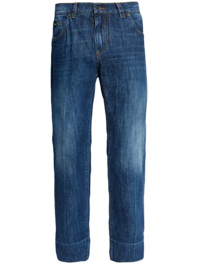 DOLCE & GABBANA LOGO-PLAQUE STRAIGHT-LEG JEANS