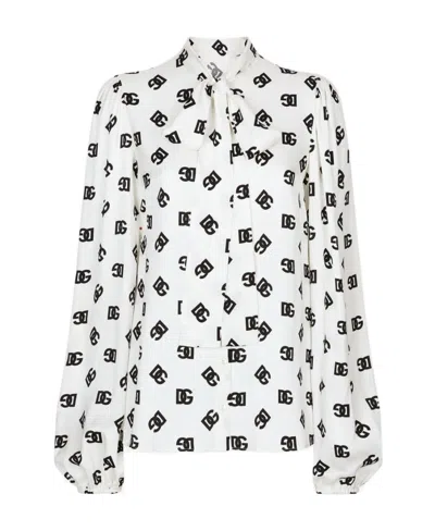 DOLCE & GABBANA DOLCE  GABBANA ALL-OVER DG LOGO PRINTED CHARMEUSE SHIRT