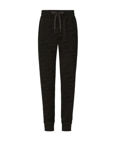 DOLCE & GABBANA DOLCE  GABBANA ALL-OVER LOGO FLOCKED JOGGERS