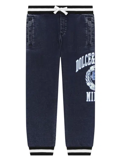 DOLCE & GABBANA LOGO-PRINT DENIM TRACK PANTS