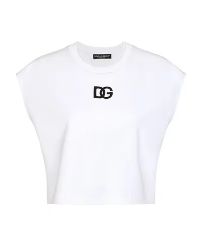 DOLCE & GABBANA LOGO-PRINT SLEEVELESS T-SHIRT