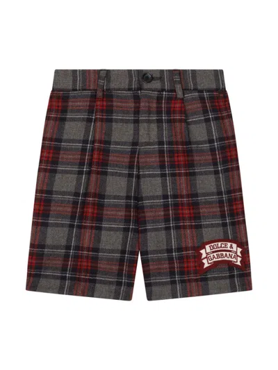 DOLCE & GABBANA LOGO-PRINT TARTAN-PATTERN SHORTS