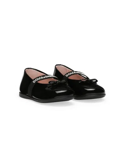 DOLCE & GABBANA LOGO-STRAP BOW BALLERINA SHOES