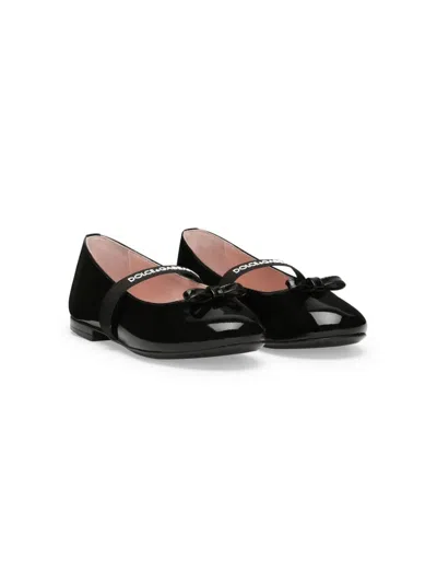 DOLCE & GABBANA LOGO-STRAP BOW BALLERINA SHOES