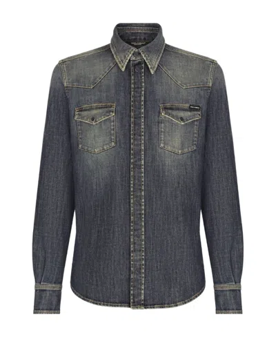 DOLCE & GABBANA DOLCE  GABBANA COLLARED BUTTON-UP DENIM SHIRT