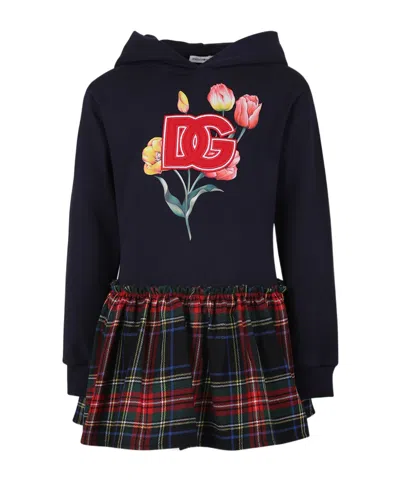 DOLCE & GABBANA DOLCE  GABBANA KIDS FLORAL PRINTED TARTAN JERSEY DRESS