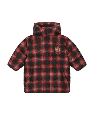 DOLCE & GABBANA LONG TARTAN DOWN JACKET