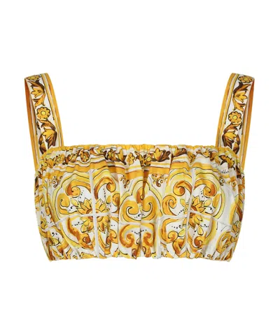DOLCE & GABBANA DOLCE  GABBANA MAJOLICA PRINTED STRAPPY POPLIN TOP