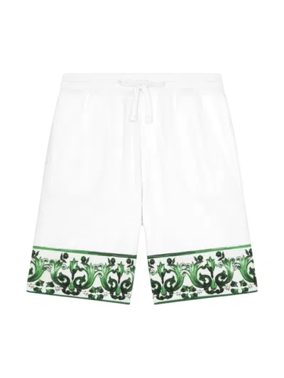 DOLCE & GABBANA MAJOLICA-PRINT COTTON DRAWSTRING SHORTS