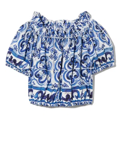 DOLCE & GABBANA MAJOLICA-PRINT OFF-SHOULDER TOP