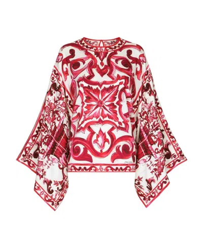 DOLCE & GABBANA DOLCE  GABBANA MAJOLICA-PRINT CREWNECK BLOUSE