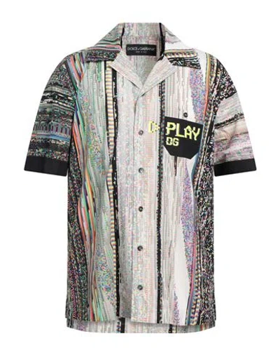 DOLCE & GABBANA DOLCE & GABBANA MAN SHIRT LIGHT GREY SIZE 16 COTTON