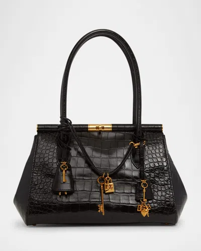 DOLCE & GABBANA MARLENE CHARM CROC-EMBOSSED LEATHER SHOULDER BAG