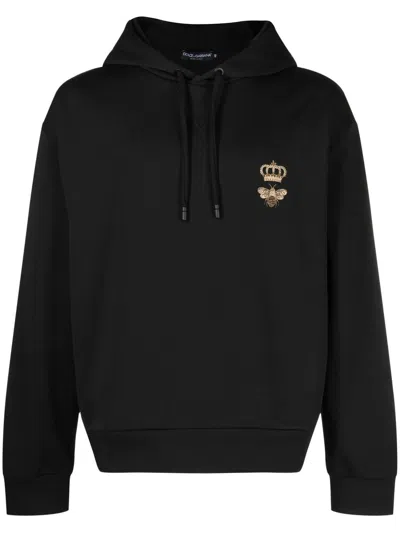 DOLCE & GABBANA DOLCE & GABBANA MEN COTTON HOODIE WITH BEE AND CROWN LOGO