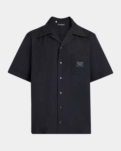 DOLCE & GABBANA MEN'S LOGO PLAQUE CAMP SHIRT