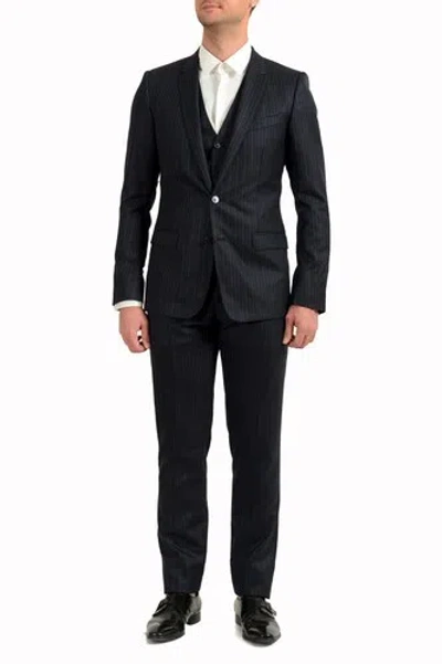DOLCE & GABBANA DOLCE & GABBANA MEN'S "MARTINI" 100% WOOL STRIPED TWO BUTTON THREE PIECE SUIT