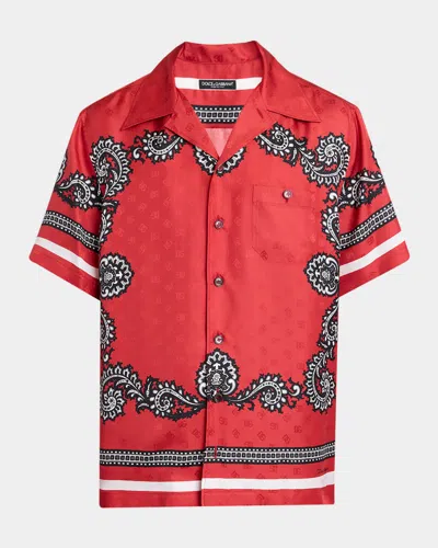 DOLCE & GABBANA MEN'S SILK BANDANA-PRINT CAMP SHIRT