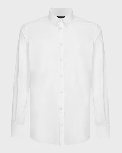 DOLCE & GABBANA MEN'S SOLID STRETCH COTTON DRESS SHIRT