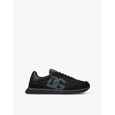 DOLCE & GABBANA MENS BLACK ARIA BRANDED SUEDE AND MESH TRAINERS EUR 45 / 11 UK