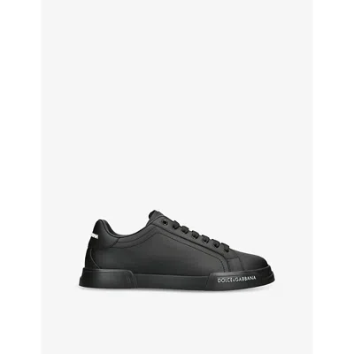 DOLCE & GABBANA MENS PORTOFINO LOW-TOP LEATHER TRAINERS BLAC