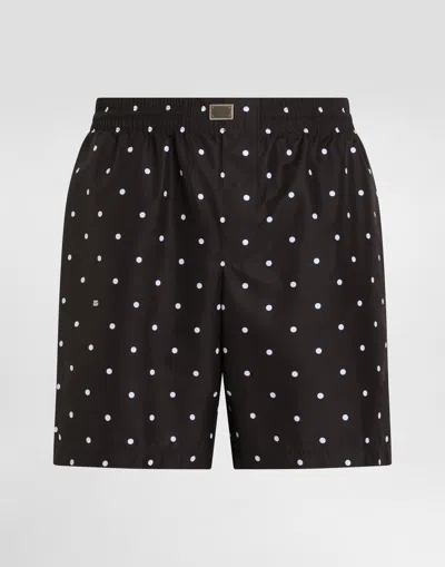 DOLCE & GABBANA MID-RISE SWIM TRUNKS WITH POLKA-DOT PRINT