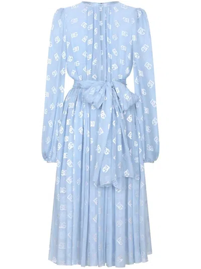 DOLCE & GABBANA DNA MONOGRAM-JACQUARD CHIFFON MIDI DRESS