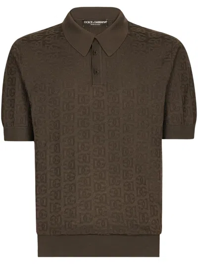 DOLCE & GABBANA MONOGRAM-JACQUARD SILK POLO SHIRT
